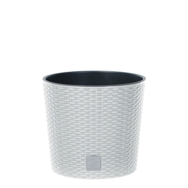 20cm Rato Round Low Rattan Planters White White & Set of 1 1