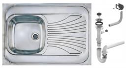 Under Sink Kitchen Unit 800mm Base Cabinet White And Light Grey Gloss with Steel Sink Junona