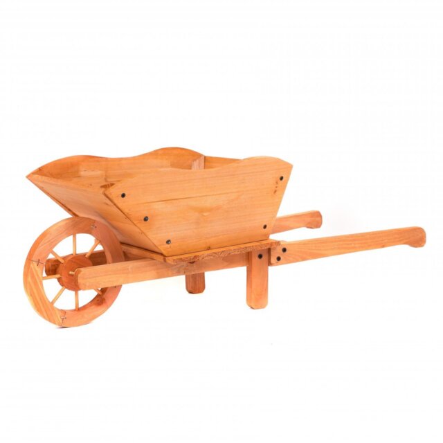 Garden Wooden Wheelbarrow Flower Planter Ornamental Plant Pot Brown