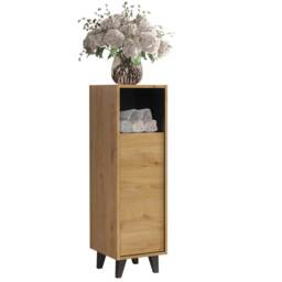 Bathroom Storage Cabinet Tall Slim Freestanding Cupboard Oak Black Open Shelf 100cm