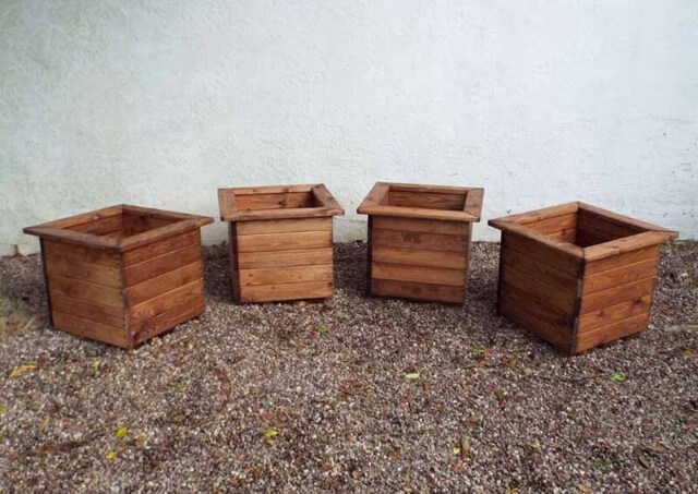 4Pc Large Square Planter - Wood - L47.5 x W47.5 x H39.5 cm - Fully Assembled Brown
