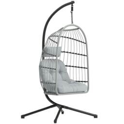Outsunny Hanging Egg Chair, Outdoor Swing Chair with Stand, Light Grey Grey Light Grey One Size