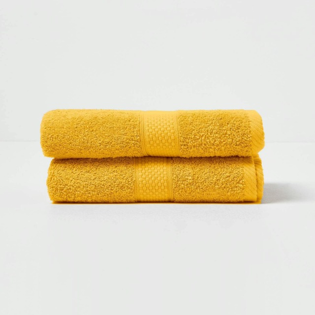 Homescapes Turkish Cotton Hand Towel Set of 2 - Ochre Yellow Hand towel 2