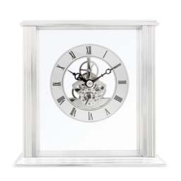 Acctim Vermont Mantel Clock Quartz Polished Metal Floating Effect Glass Front Silver