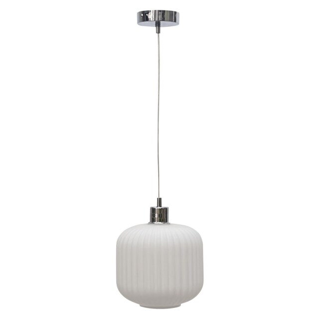 Bento - White Ribbed Glass with Chrome Pendant Fitting White White 1