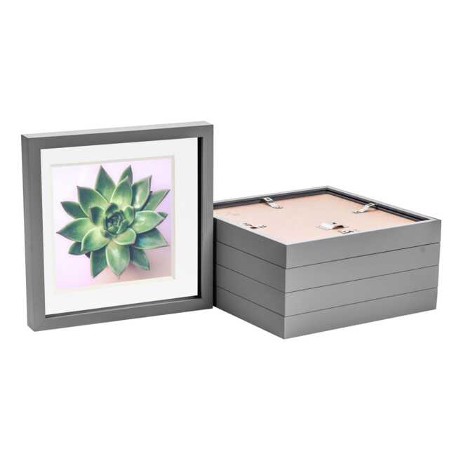 "Nicola Spring 10 x 10"" Photo Frames - Grey/White Mount - 3D Picture Frame Box Portrait Display Case (53 x 53cm) Set of 5"