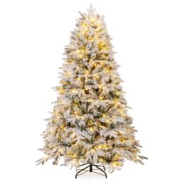 COSTWAY 6FT Artificial Christmas Tree Pre-lit Hinged Xmas Tree with LED Lights Green