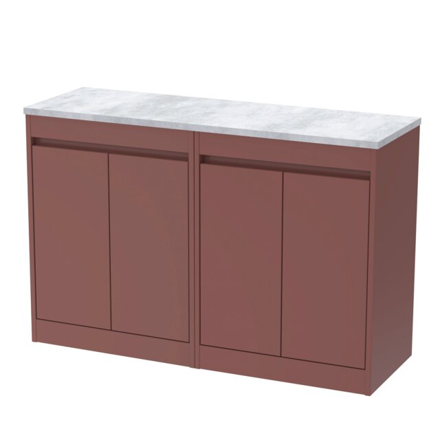 Balterley Chartley 4 Door Vanity Unit with Bellato Worktop, 1200mm, Smoked Red