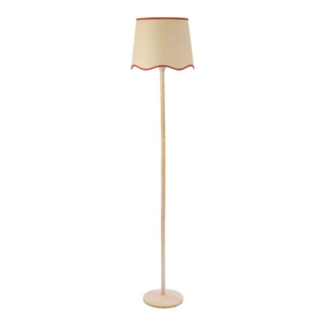 ValueLights Triston Light Wood Floor Lamp Scallop Rust Trim Shade Brown Orange