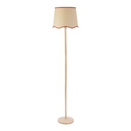 ValueLights Triston Light Wood Floor Lamp Scallop Rust Trim Shade Brown Orange