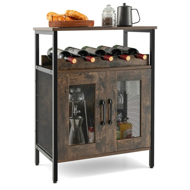 COSTWAY Wine Bar Cabinet Kitchen Storage Sideboard Brown 1