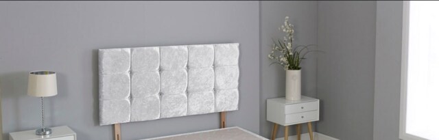 "Crushed Velvet White Cube Headboard White 4FT Small Double 20""inch Headboard"