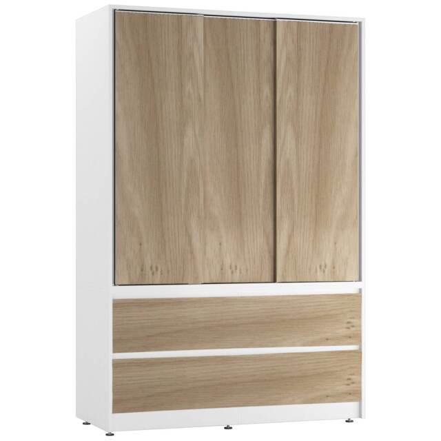 URBNLIVING 3 Sliding Door Wardrobe With 4 Drawers And Hanging Rail White Oak Drawers 1