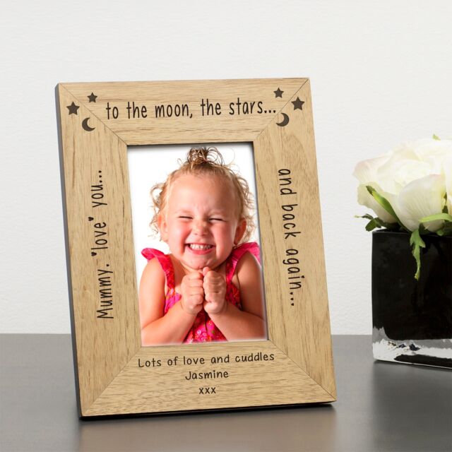 Personalised Mum Moon and Stars Love Wood Picture Frame 6x4