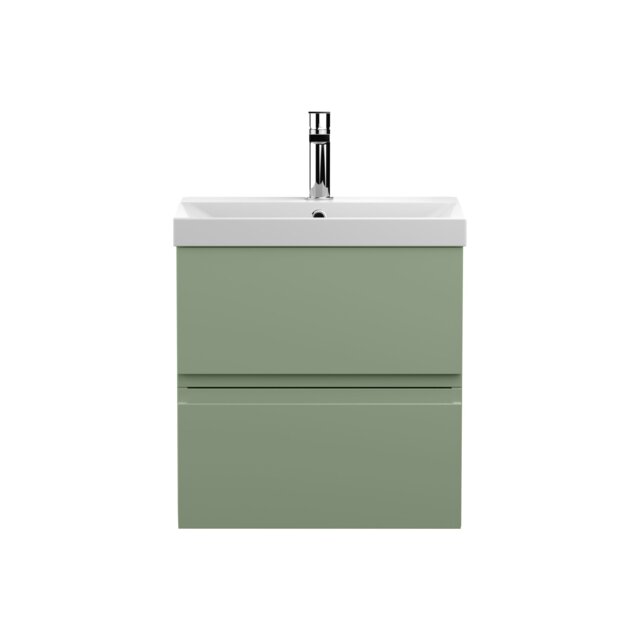 Balterley Mavesyn Contemporary 2 Drawer Wall Hung Vanity Unit with Thin Edge Basin, Satin Green, 500mm