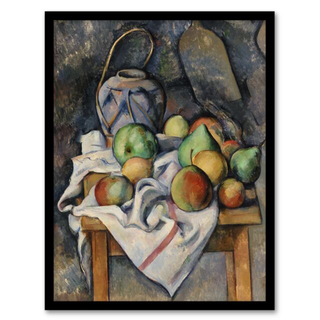 "Ginger Jar and Fruit Still Life Paul Cezanne Framed Wall Art Print 12X16"""