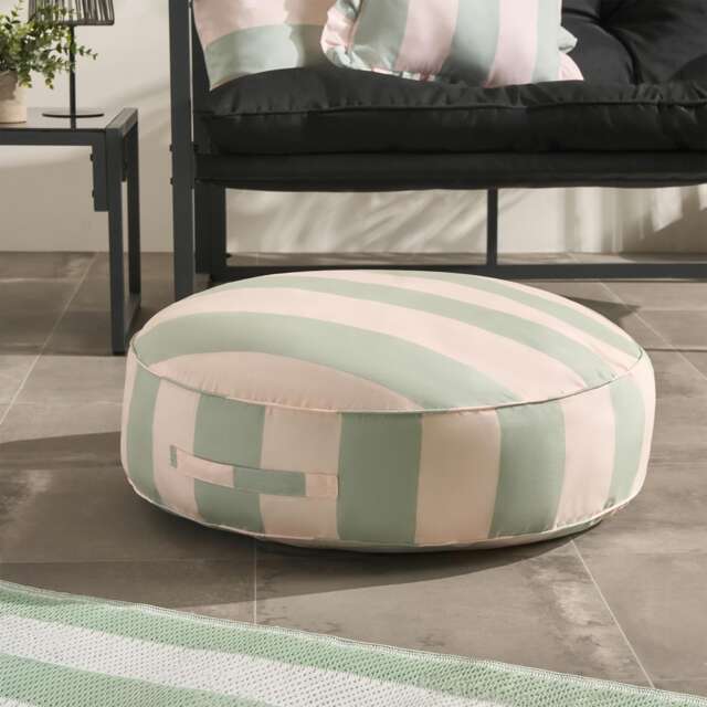 OHS Stripe Round Outdoor Garden Cushion Water Resistant Multi Sage/Cream
