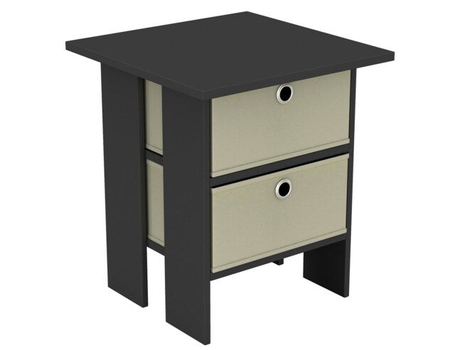 2-Tier 2- Drawer Wooden Side Table Black Black & Beige 1