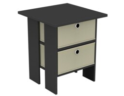 2-Tier 2- Drawer Wooden Side Table Black Black & Beige 1