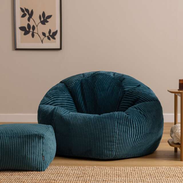 Icon Kingston XL Jumbo Cord Classic Dome Bean Bag and Footstool, Teal