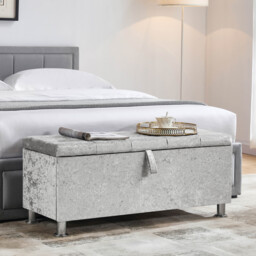 Vida Designs Valencia Storage Ottoman Bedroom Hallway Chest Bench, Crushed Velvet Silver Silver Silver