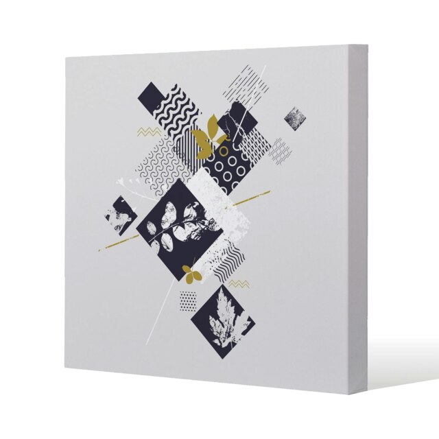 Geometric Squares & Leaves (Canvas Print) 90 x 90 x 4cm
