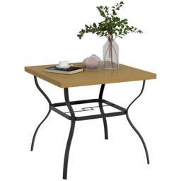 Outsunny 80cm Square Garden Dining Table with Umbrella Hole, Outdoor Dining Table with Marble Effect Top for 4 People, Black Brown
