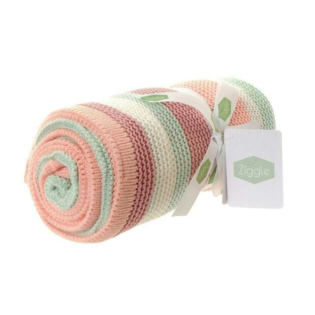 Ziggle Baby Blanket Pink White Green Stripes