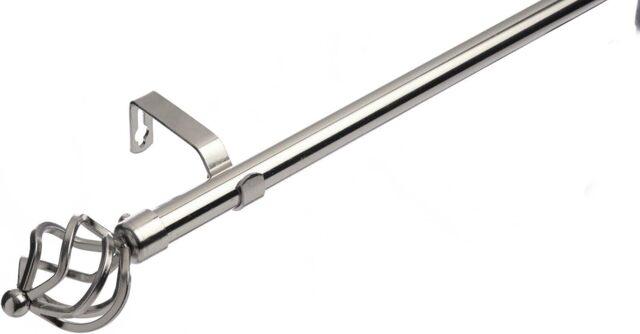 19 mm Extendable Metal Curtain Poles, Brushed Steel (Cage Finials, 120 - 210 cm)