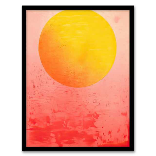 Sunset Sun Vibrant Orange Pink Minimalist Black Framed Wall Art Print A4