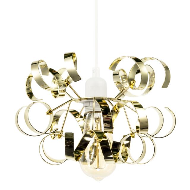 Polished Gold Metal Pendant Shade with Twisting and Curving Strips