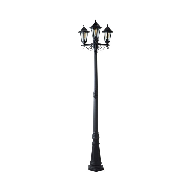 ValueLights Black 3 Way IP44 Outdoor Garden Post Light Warm White Bulbs Black