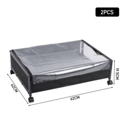 Living and Home 2Pcs Under Bed Steel Storage Organizer Basket with Wheels Black