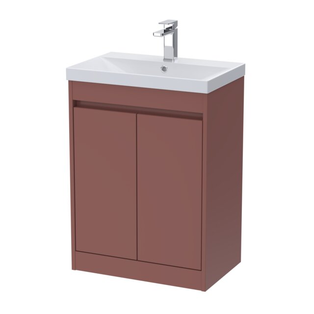 Balterley Chartley Contemporary Floor Standing 2 Door Vanity Basin Unit, Thin-Edge Basin, 600mm, Smoked Red