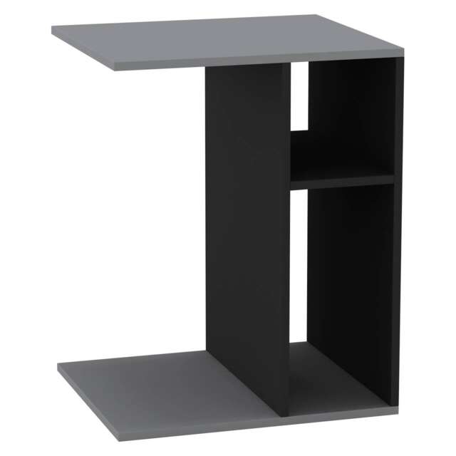 C-Shape Side Wooden Table End Coffee Bedside Nightstand Laptop Snack Living Room Multi Grey/Black