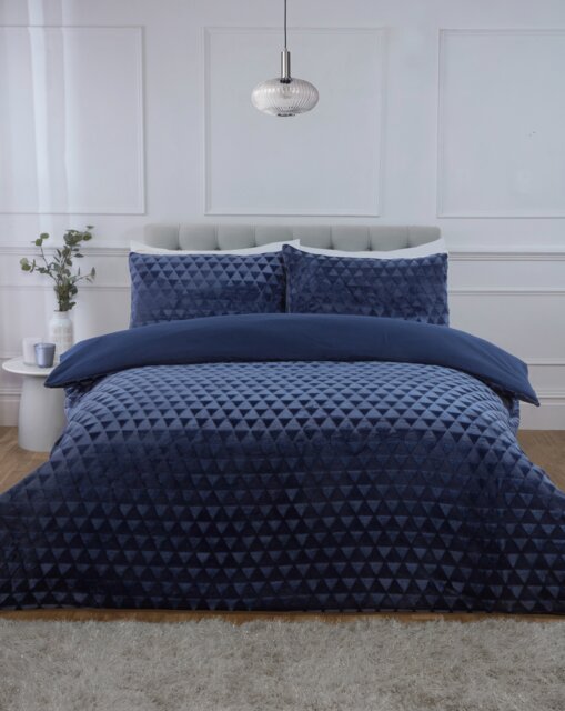 Diamond Cut Teddy Polyester Fleece Duvet Cover Set with Pillowcase Blue Double