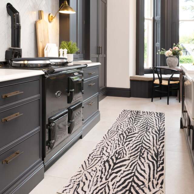 Zebra Print Cotton Chenille Rug Black White Machine Washable 80cm x 300cm