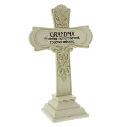 Grandma Graveside Memorial Commemorative Cross 19cm Tall~ Heavy Ivory Resin Construction.