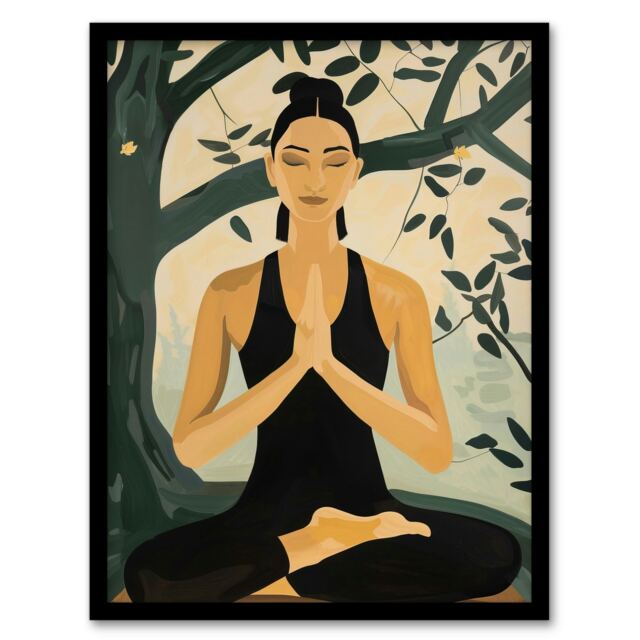 Woman Yoga Pose Zen Meditation Living Room Black Framed Wall Art Print A4