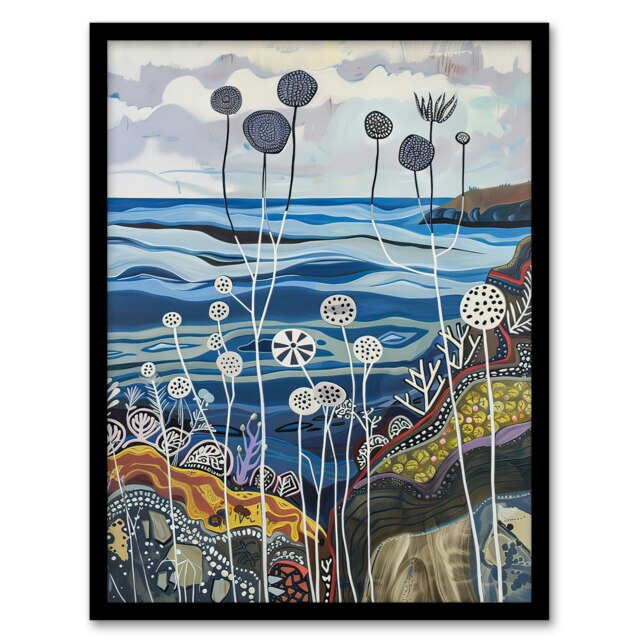 Abstract Scottish Coastal Coral Sea Life Black Framed Wall Art Print A4
