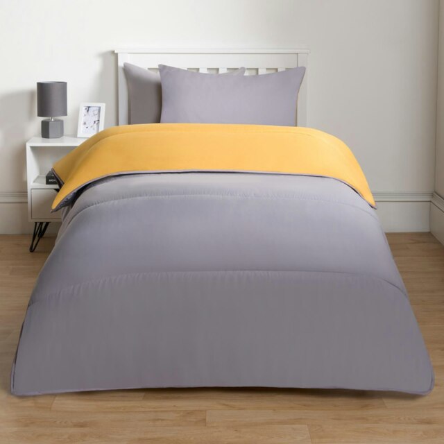 OHS Coverless Reversible 10.5 Tog Duvet And Pillowcase Bedding Set, Single - Grey/Ochre