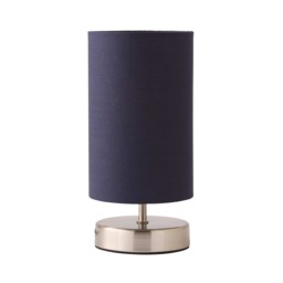 ValueLights Francis Brushed Chrome Touch Table Lamps Navy Shade and Bulb