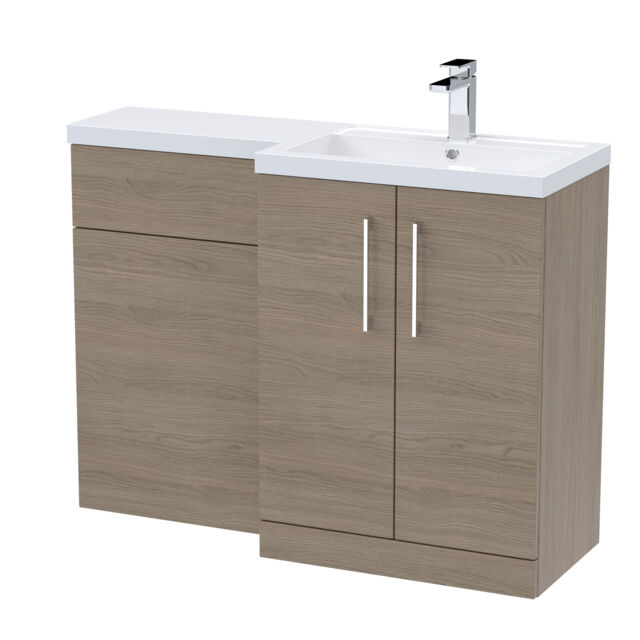 Balterley Right-Hand Bathroom Vanity and WC Unit Combination with Basin - Woodgrain Mid Oak with Handles Brown Grey Vicenza Oak 3