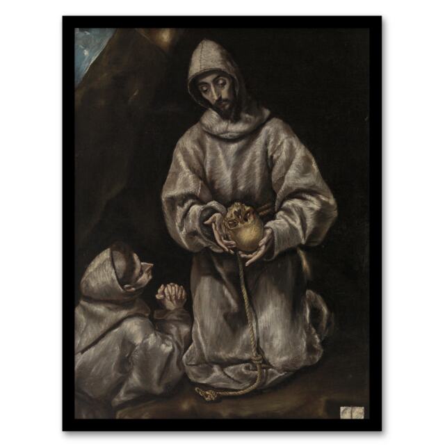 "St Francis Brother Leo Meditating on Death El Greco Framed Wall Art Print 12X16"""