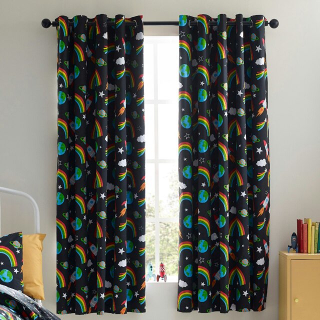 Catherine Lansfield Rainbow Rockets Fully Reversible 66x72 Inch Eyelet Curtains Black Black