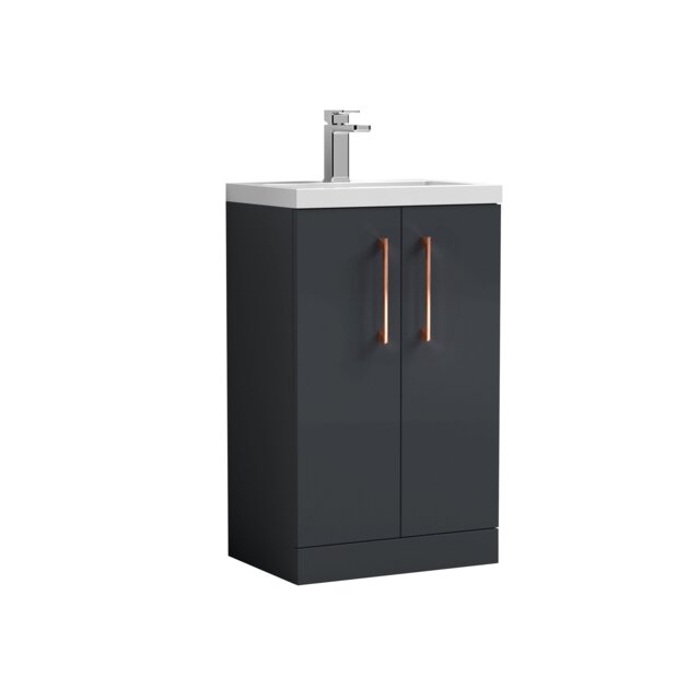 Balterley Level Compact Bathroom Cloakroom Vanity Basin Unit with Polymarble Basin, Handles Black Satin Soft Black 840 x 505 x 360mm