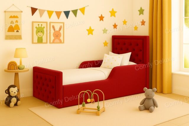 kids bed maroon plush 3ft single frame