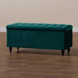 150cm Cubed Ottoman Storage Box,Emerald Green Velvet Upholstered Chesterfield Storage Ottoman Box with Wooden Legs