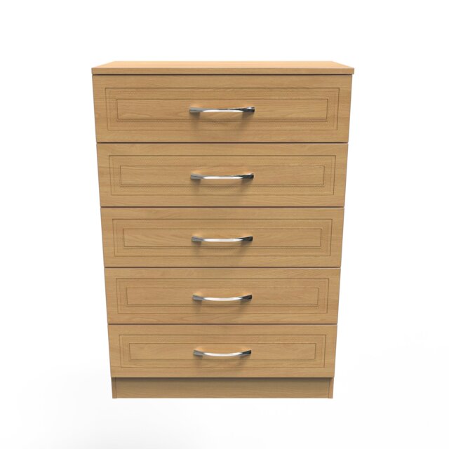 Oxford 5 Drawer Chest of Drawers in Modern Oak (Ready Assembled) Brown Modern Oak