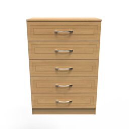 Oxford 5 Drawer Chest of Drawers in Modern Oak (Ready Assembled) Brown Modern Oak